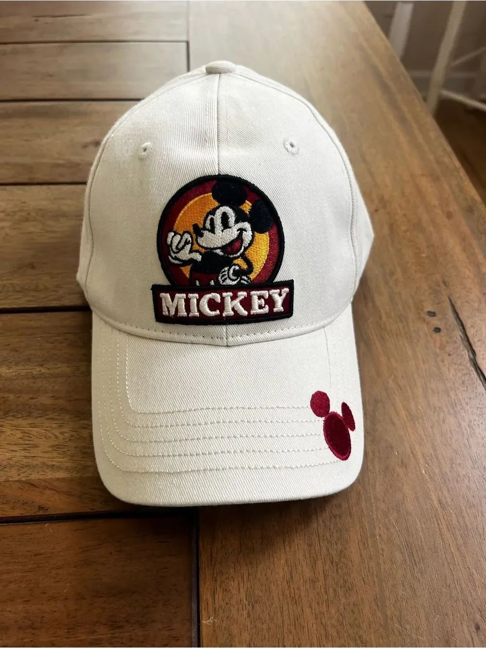 Mickey Mouse Embroidered Baseball Cap - Cream with Red Accent